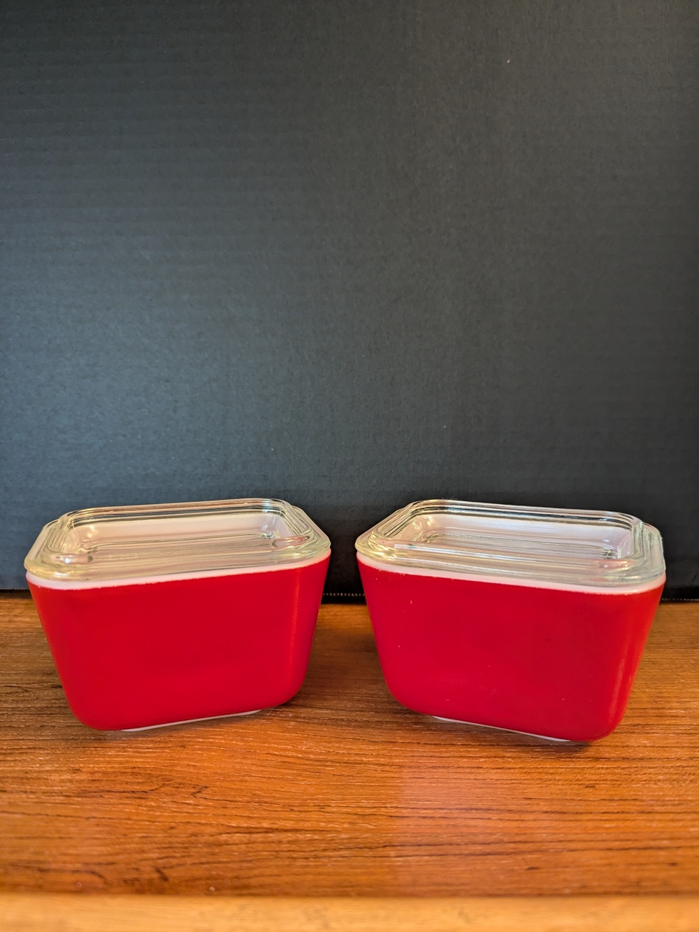 Vintage PYREX Red Refrigerator Glass Storage Containers with Lids - Set of 2